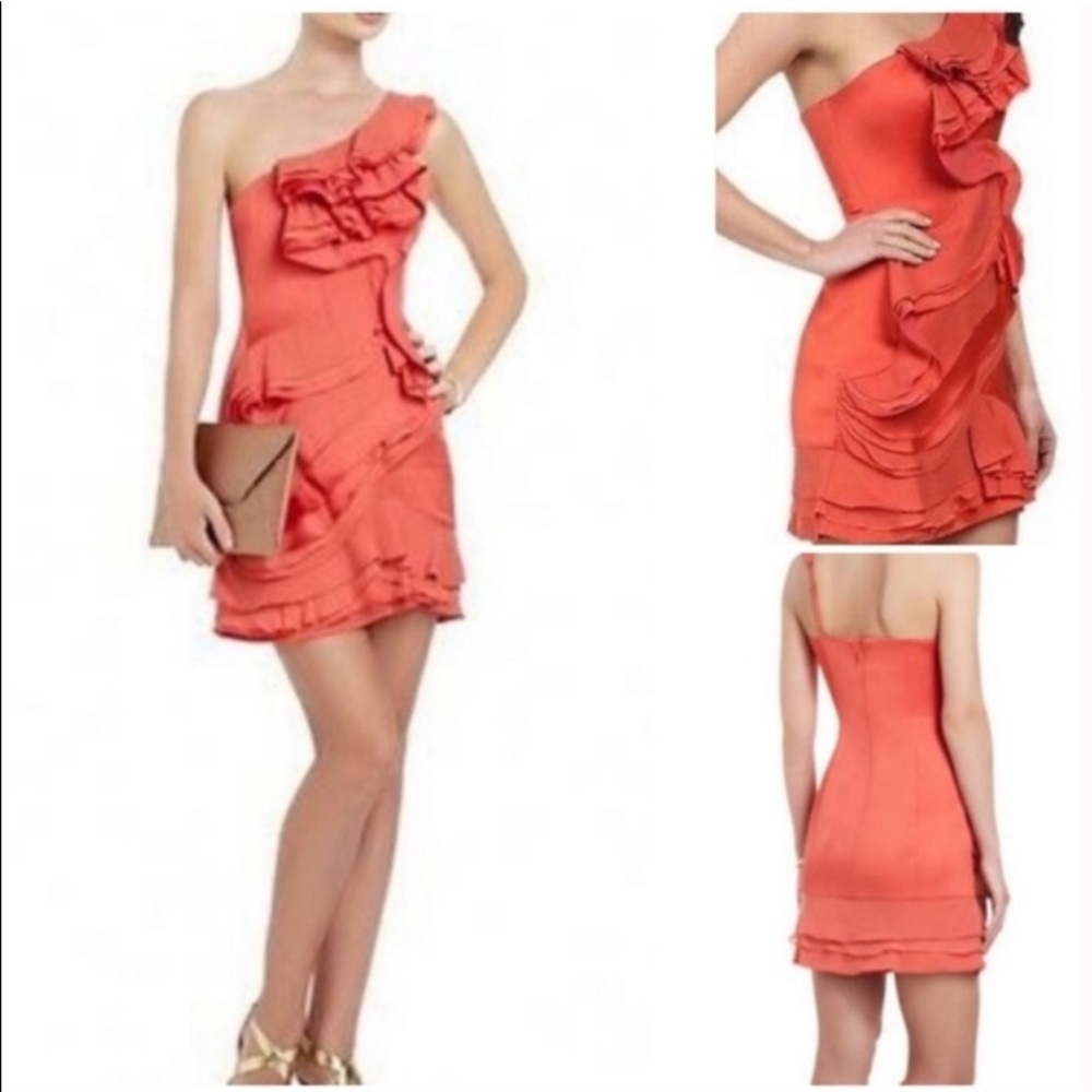 BCBGmaxazria coral jonesy one shoulder wedding formal dress size 4 NWT